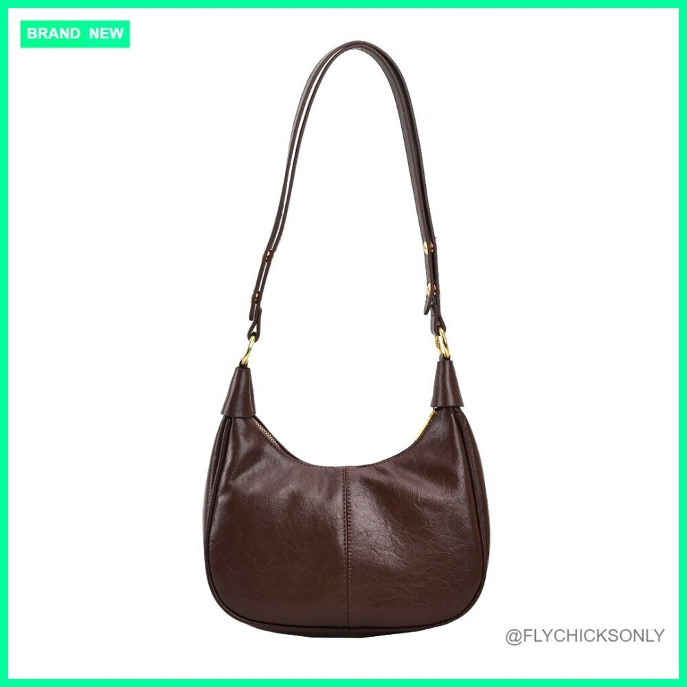 Small Hobo Crossbody Bag Vegan Leather Adjustable Strap Retro Style